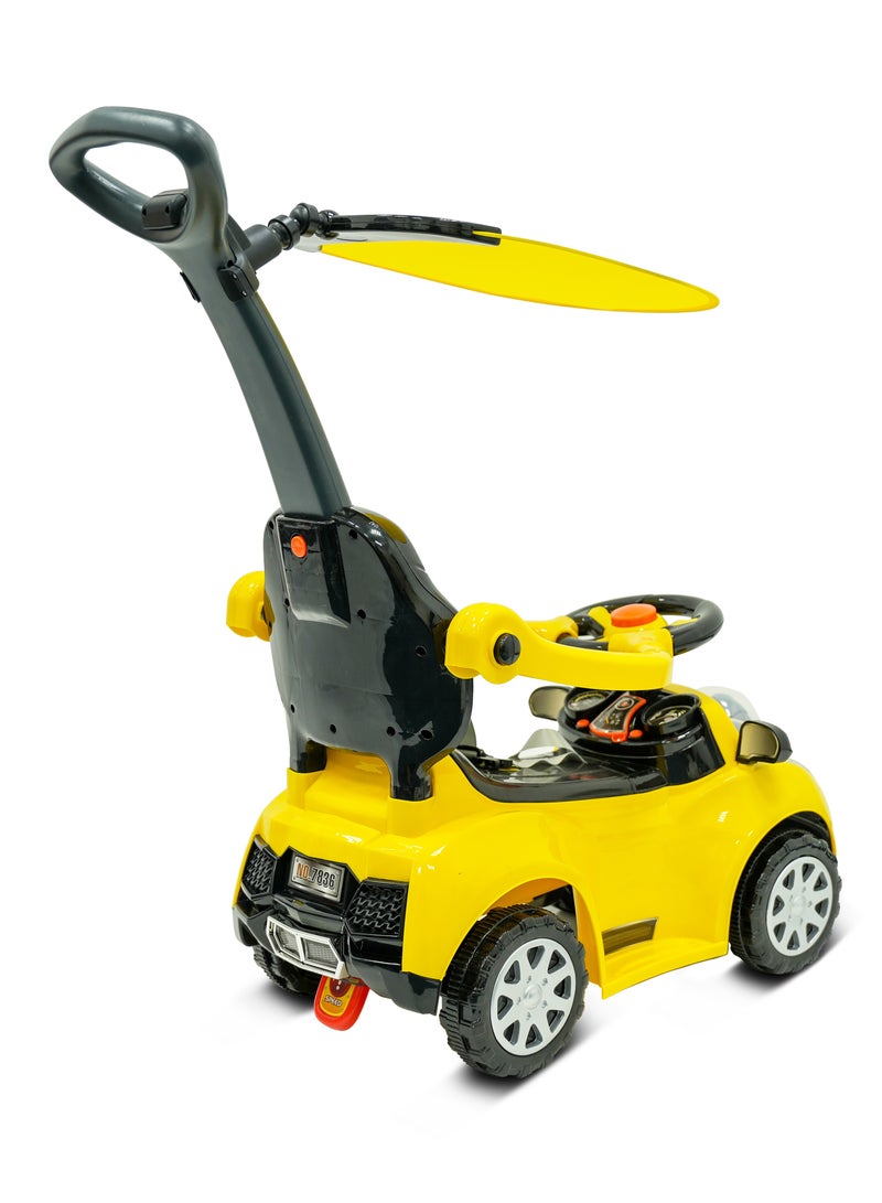 Lovely Baby Push Ride-On Car for Kids LB 7836HC with Music & Lights,Push handle bar & Sunshade Canopy, Safety Bracket – Ideal for Toddlers up to 3 Years - Yellow - Image 3