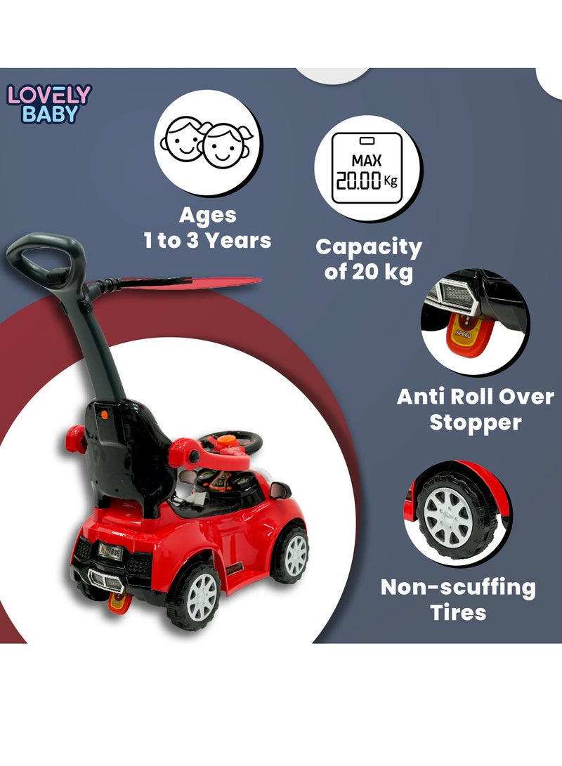 Lovely Baby Push Ride-On Car for Kids LB 7836HC with Music & Lights,Push handle bar & Sunshade Canopy, Safety Bracket – Ideal for Toddlers up to 3 Years - Yellow - Image 5