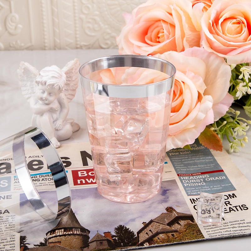 I00000 50 Pack 12 oz Silver Rimmed Disposable Cups  Heavy Duty Plastic Tumblers for Party - Image 2
