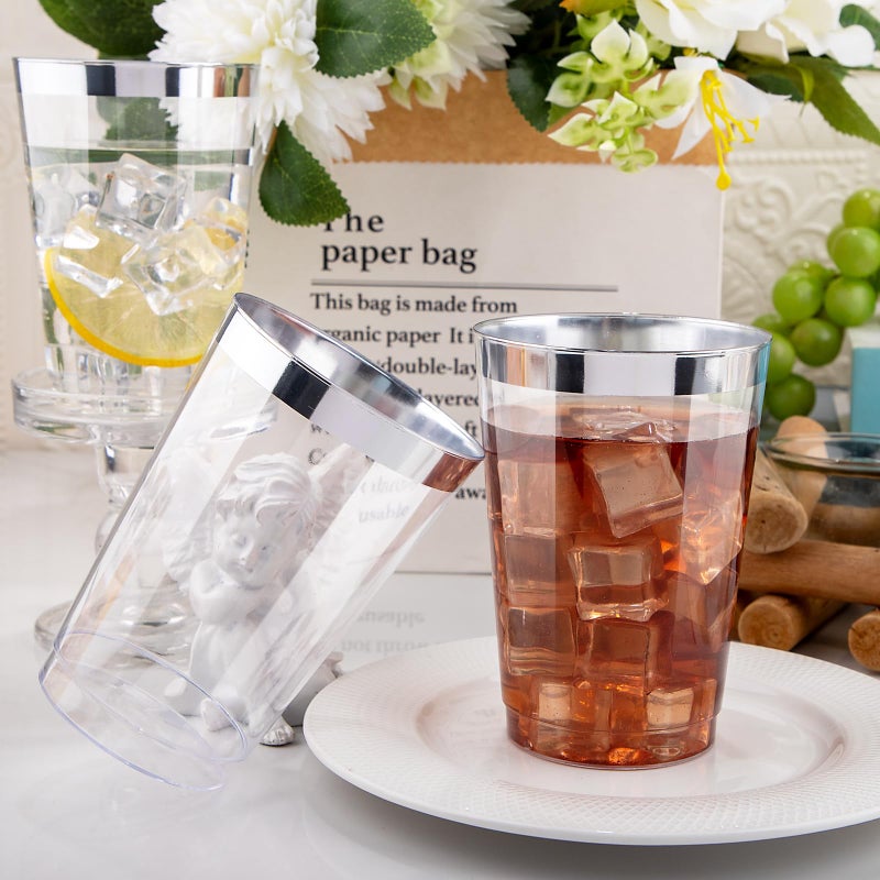 I00000 50 Pack 12 oz Silver Rimmed Disposable Cups  Heavy Duty Plastic Tumblers for Party - Image 3
