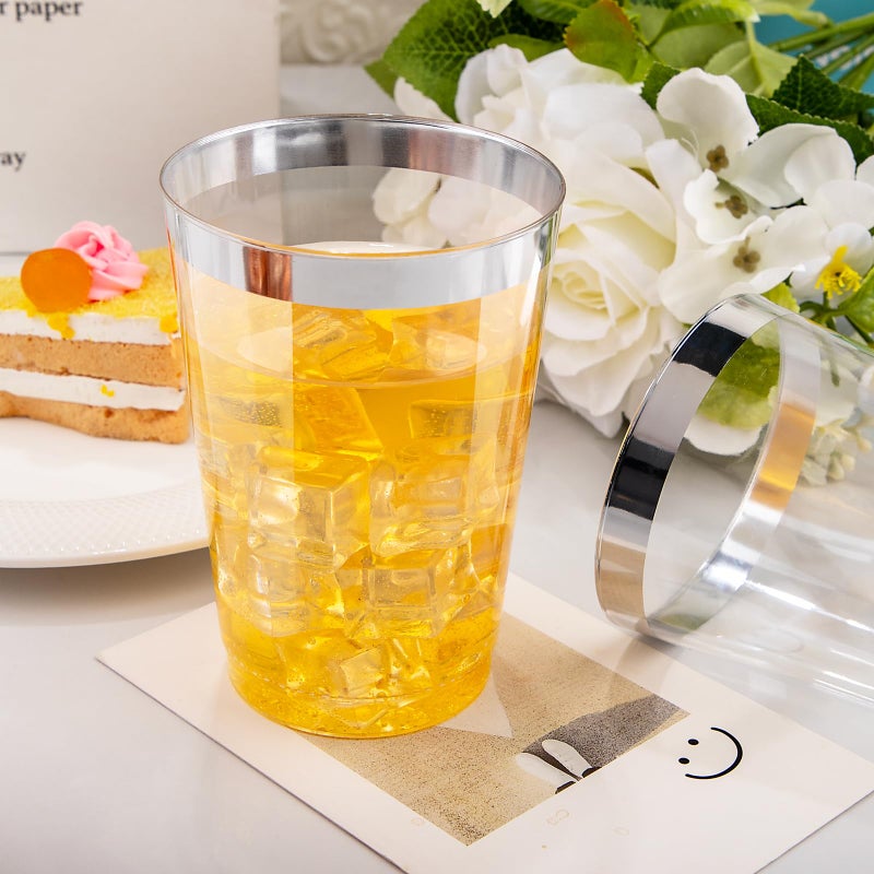 I00000 50 Pack 12 oz Silver Rimmed Disposable Cups  Heavy Duty Plastic Tumblers for Party - Image 4