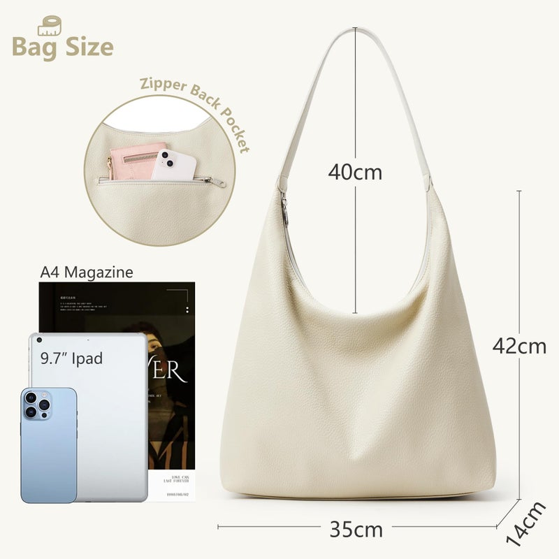 KALIDI Casual Tote Bag Vegan Leather Hobo Zipper Work Bag Weekender Shoulder for Women Shoulder Travel Purse (Grey Beige) - Image 5