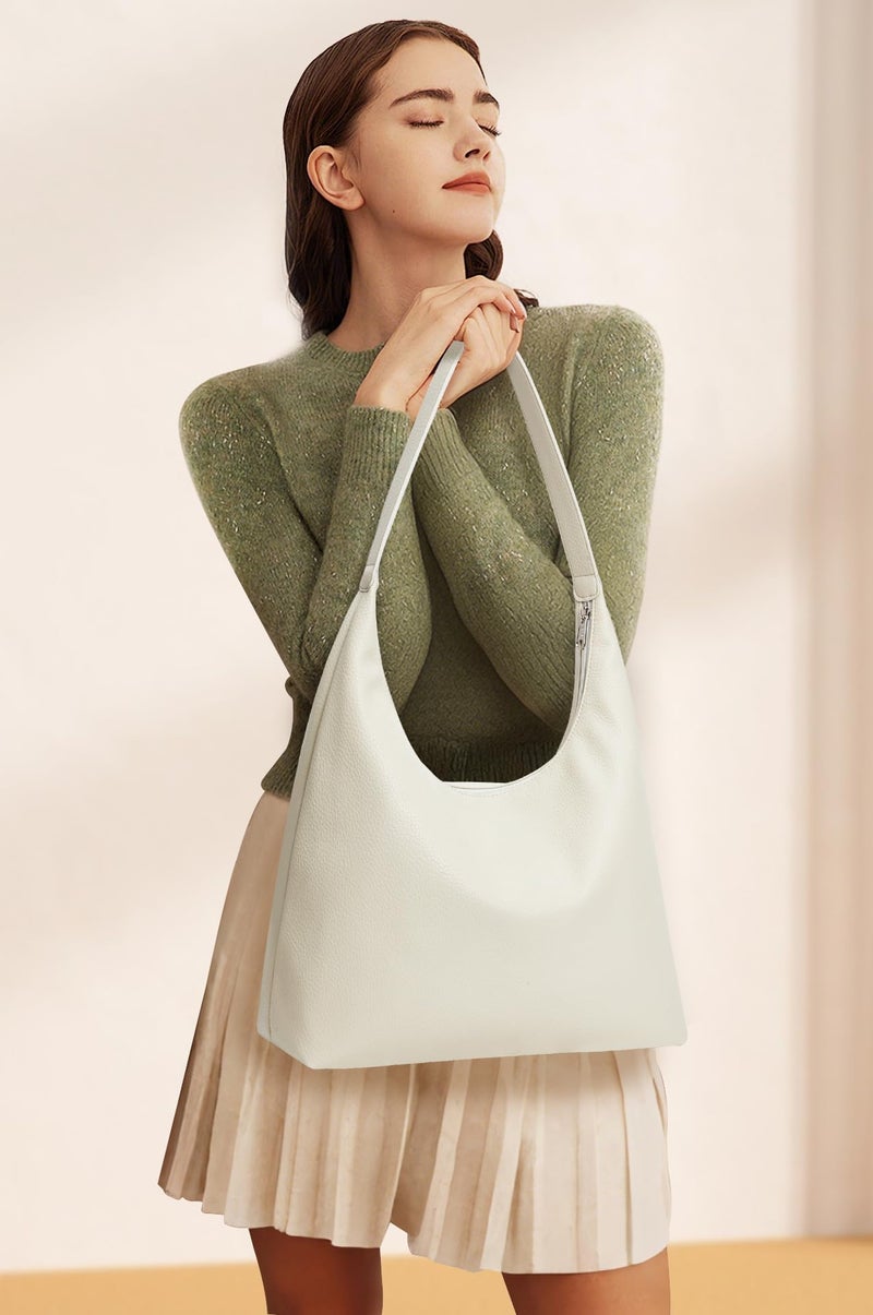 KALIDI Casual Tote Bag Vegan Leather Hobo Zipper Work Bag Weekender Shoulder for Women Shoulder Travel Purse (Grey Beige) - Image 2