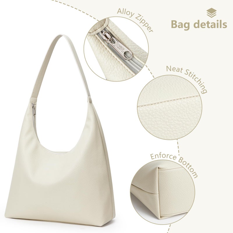 KALIDI Casual Tote Bag Vegan Leather Hobo Zipper Work Bag Weekender Shoulder for Women Shoulder Travel Purse (Grey Beige) - Image 4
