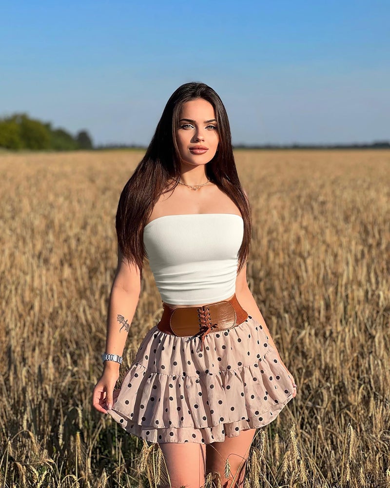 OQQ Womens 2 Piece Tube Tops Strapless Basic Sleeveless Stretch Classic-Fit Shirts Sexy Crop Tops Tea leaf Beige - Image 5