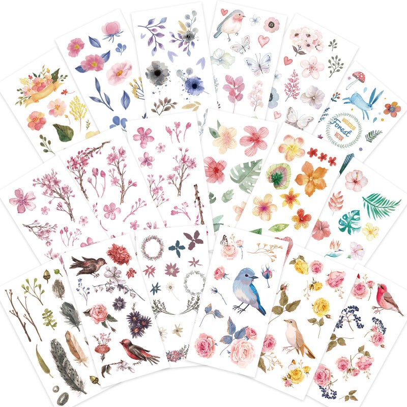 Knaid Watercolor Birds and Flowers Stickers Set  Decorative Sticker for Scrapbooking Kid DIY Arts Crafts Album Bullet Journaling Junk Journal Planners Calendars and Notebook