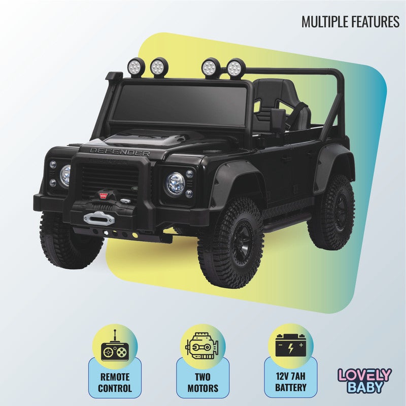 LAND ROVER جيب لاند روفر ديفندر للأطفال مرخص مزود بالطاقة LB 6060EL – سيارة ركوب مزودة بعجلات EVA، ونظام تعليق، وأضواء LED، ومشغل موسيقى وأبواب قابلة للفتح للأطفال من عمر 1–4 سنوات - أسود - Image 3