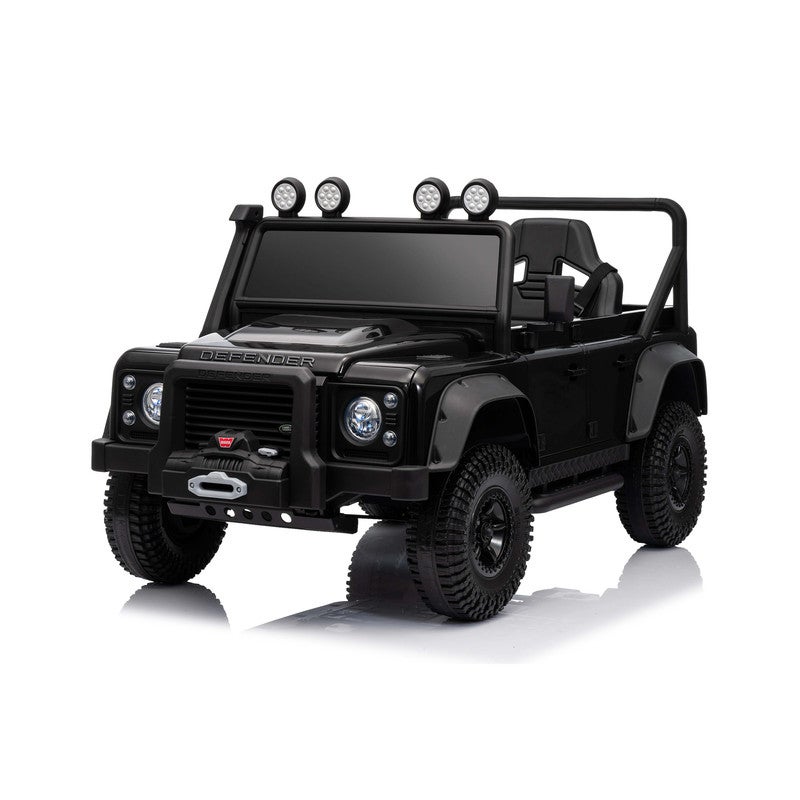 LAND ROVER جيب لاند روفر ديفندر للأطفال مرخص مزود بالطاقة LB 6060EL – سيارة ركوب مزودة بعجلات EVA، ونظام تعليق، وأضواء LED، ومشغل موسيقى وأبواب قابلة للفتح للأطفال من عمر 1–4 سنوات - أسود - Image 1