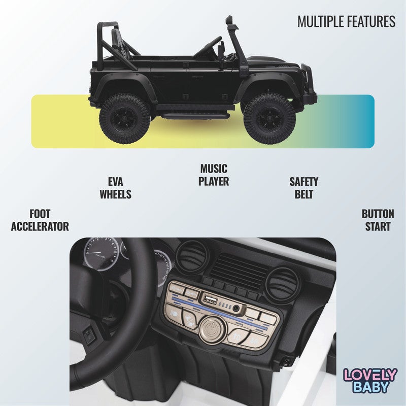 LAND ROVER جيب لاند روفر ديفندر للأطفال مرخص مزود بالطاقة LB 6060EL – سيارة ركوب مزودة بعجلات EVA، ونظام تعليق، وأضواء LED، ومشغل موسيقى وأبواب قابلة للفتح للأطفال من عمر 1–4 سنوات - أسود - Image 4