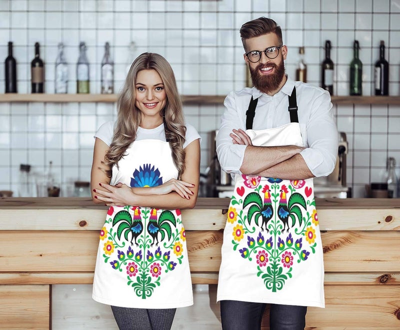 WONDERTIFY مريلة WONDERTIFY Roosters بنمط شعبي بولندي مع مريلة ديوك ومريلة زهرية مع رقبة قابلة للتعديل للرجال والنساء مناسبة للمنزل والمطبخ والنادلة والشيف والشواية والخبز والشواء - Image 2
