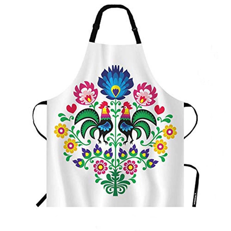 WONDERTIFY مريلة WONDERTIFY Roosters بنمط شعبي بولندي مع مريلة ديوك ومريلة زهرية مع رقبة قابلة للتعديل للرجال والنساء مناسبة للمنزل والمطبخ والنادلة والشيف والشواية والخبز والشواء - Image 1