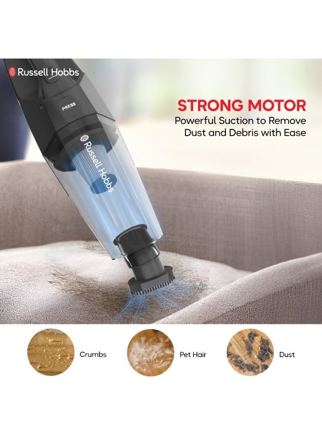 Russell Hobbs Cordless Hand Vacuum with Rechargeable Battery (2000mAh), Ideal for Home & Car, Easy Storage Type-C Charging & 4-piece Accessories Kit 400 ml 70 W V01 black - Image 3