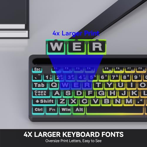 MARVO Large Print Backlit Keyboard, WK712 Wired Computer Keyboards with 7 Colors & 11 Modes Backlight, Tablet Phone Holder and Quiet Light Up Keys, Full-Size Gaming Keyboard for Windows, Mac - Image 2