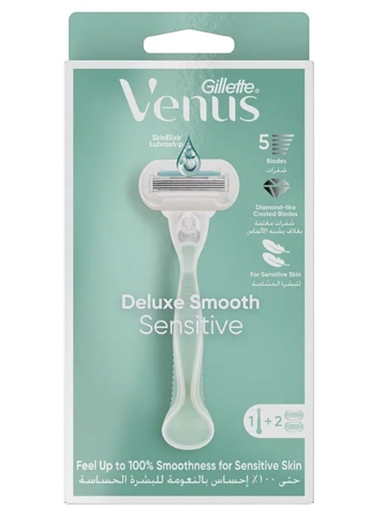 Gillette Luxurious and soft razor handle, suitable for sensitive skin, with two green replacement blades - Image 1