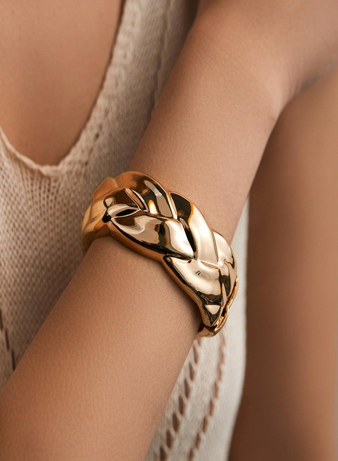 أساور YBMYCM ذهبية سميكة للنساء، أساور عريضة ذهبية مطروقة مفتوحة للمعصم، أساور ملفوفة - Image 2