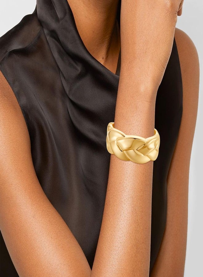 أساور YBMYCM ذهبية سميكة للنساء، أساور عريضة ذهبية مطروقة مفتوحة للمعصم، أساور ملفوفة - Image 5