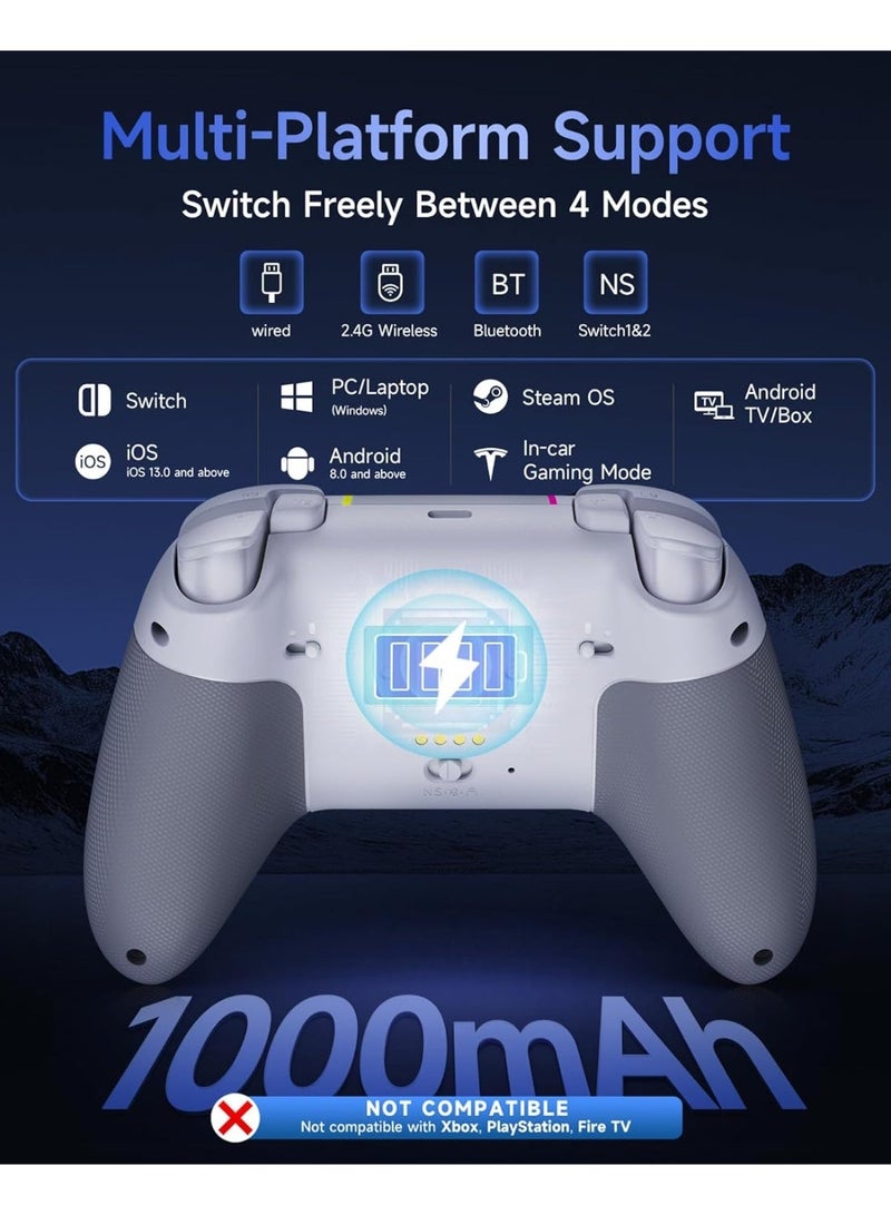 general Professional Gamepad EasySMX X05Pro Wireless Game Controller for PC/Switch/Steam/iOS/Android/Android TV BOX with Dual-Mode Impulse Triggers, Hall Joysticks, Ergonomic Skin-Like Grip, Quiet-Touch Low-Noise Buttons, 1000Hz Polling, 2 Programmable Buttons, RGB, 1000mAh Battery - Image 3