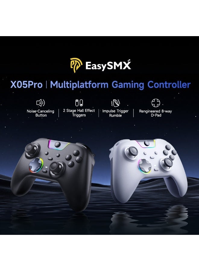 general Professional Gamepad EasySMX X05Pro Wireless Game Controller for PC/Switch/Steam/iOS/Android/Android TV BOX with Dual-Mode Impulse Triggers, Hall Joysticks, Ergonomic Skin-Like Grip, Quiet-Touch Low-Noise Buttons, 1000Hz Polling, 2 Programmable Buttons, RGB, 1000mAh Battery - Image 2