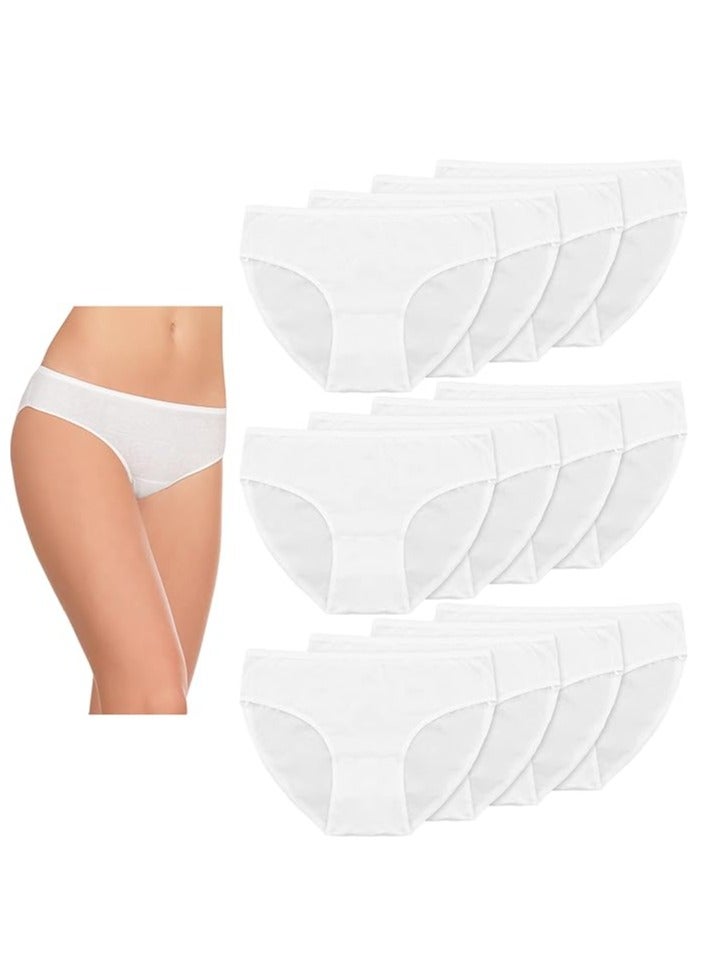 DUNISO 12 قطعة ملابس داخلية قابلة للاستخدام مرة واحدة، ملابس داخلية للسفر للنساء، ملابس داخلية بدون غسيل، مريحة وقابلة للتنفس، مناسبة للسفر، المستشفى، الإقامة في الفنادق، بيضاء، L - Image 1