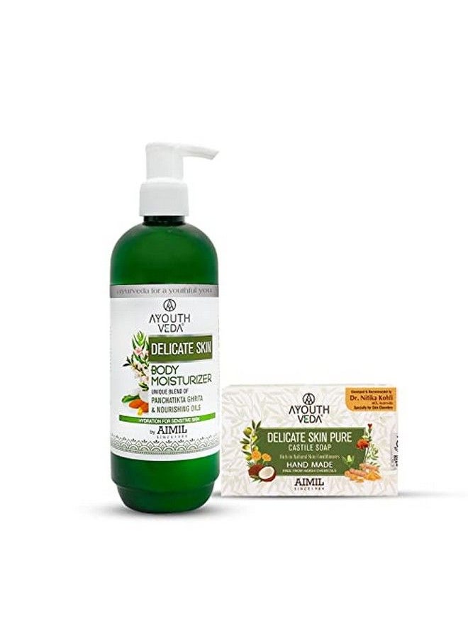 AYOUTHVEDA Delicate Skin Pure Castile Soap & Delicate Skin Moisturiser Body Lotion Combo Nourishes & Hydrates Skin Soft Naturally Skin Goodness Of Tulsi Neem Coconut Olive  - Image 2