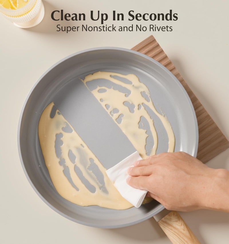 KOCH SYSTEME CS Non Stick Frying Pans Set 3 Piece, Nonstick Ceramic Frying Pans Heat-Resistant Handle, 8" 9.5" 11" Non Toxic Cooking Pan Set, Induction Compatible Skillet, Dishwasher Safe, Cream White - Image 5