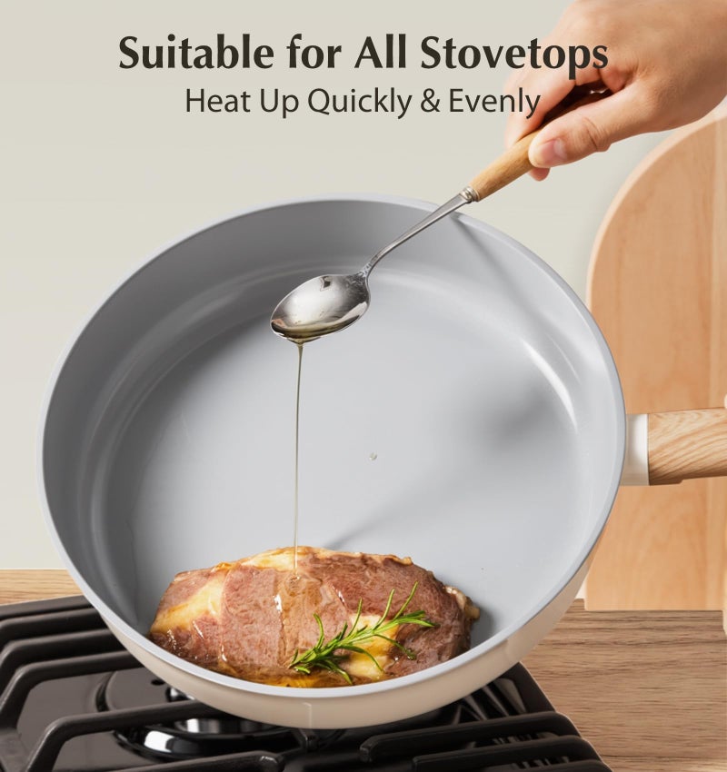 KOCH SYSTEME CS Non Stick Frying Pans Set 3 Piece, Nonstick Ceramic Frying Pans Heat-Resistant Handle, 8" 9.5" 11" Non Toxic Cooking Pan Set, Induction Compatible Skillet, Dishwasher Safe, Cream White - Image 4