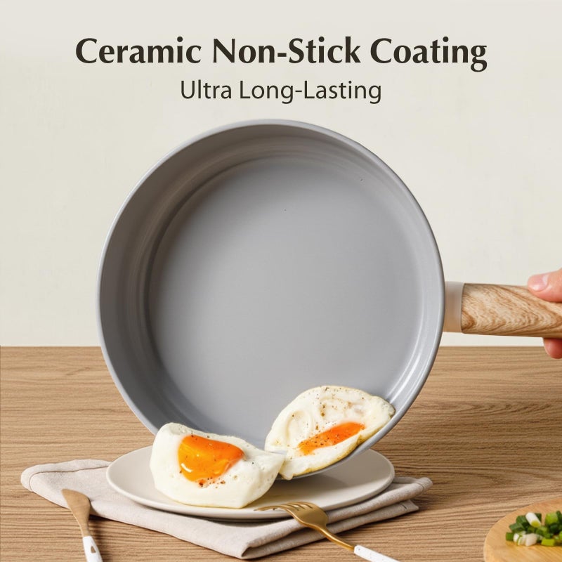 KOCH SYSTEME CS Non Stick Frying Pans Set 3 Piece, Nonstick Ceramic Frying Pans Heat-Resistant Handle, 8" 9.5" 11" Non Toxic Cooking Pan Set, Induction Compatible Skillet, Dishwasher Safe, Cream White - Image 2