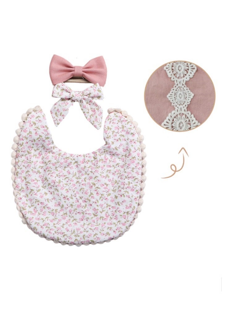 Bambimici -Angelica Baby Bib And Headband Floral Maroon - Image 1