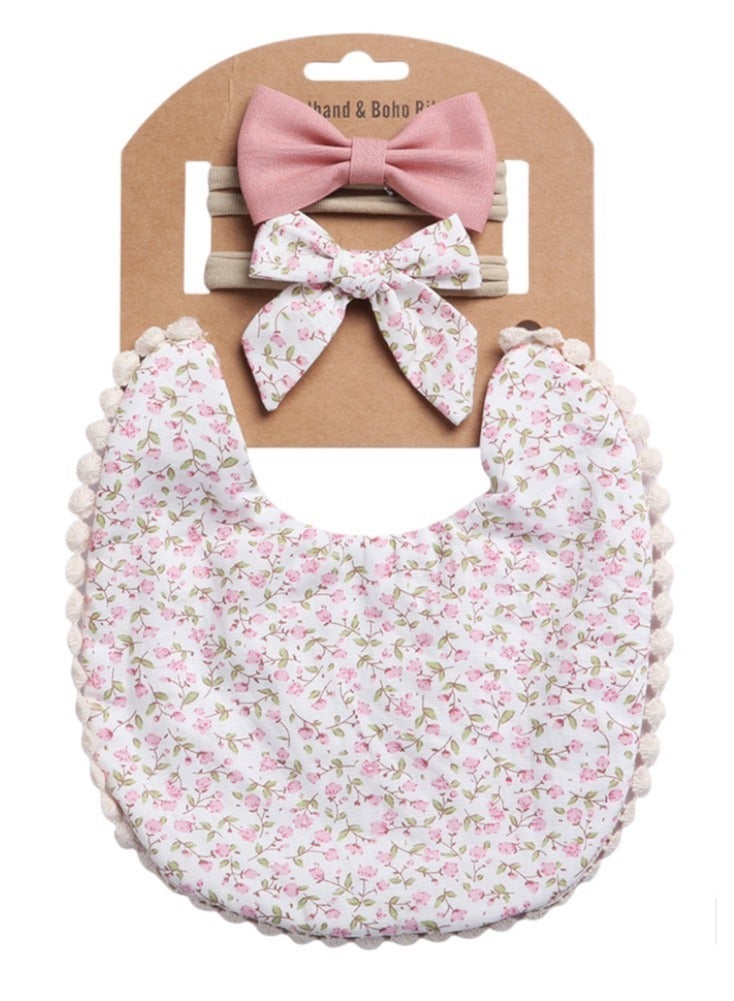 Bambimici -Angelica Baby Bib And Headband Floral Maroon - Image 3