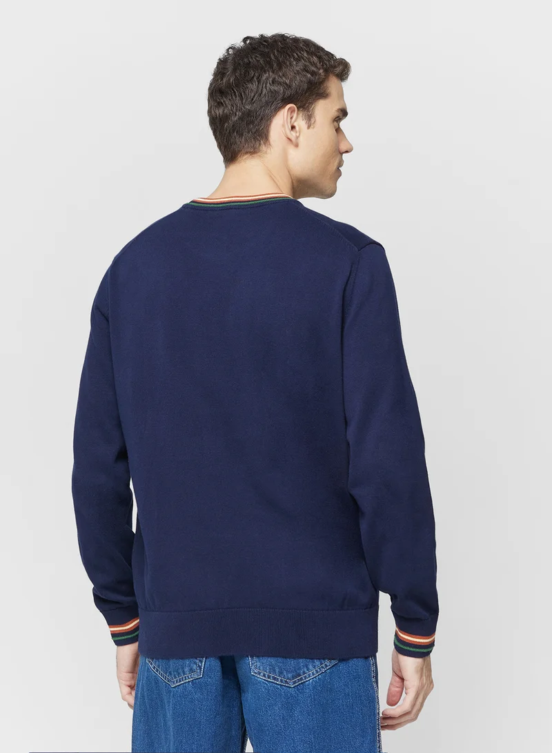 لاكوست Stripe Accent Crew Neck Sweater