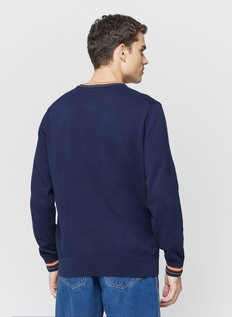 لاكوست كنزة بياقة دائرية بلمسة مخططة - Image 2