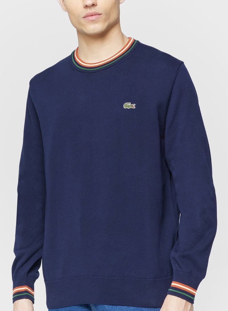 لاكوست كنزة بياقة دائرية بلمسة مخططة - Image 3