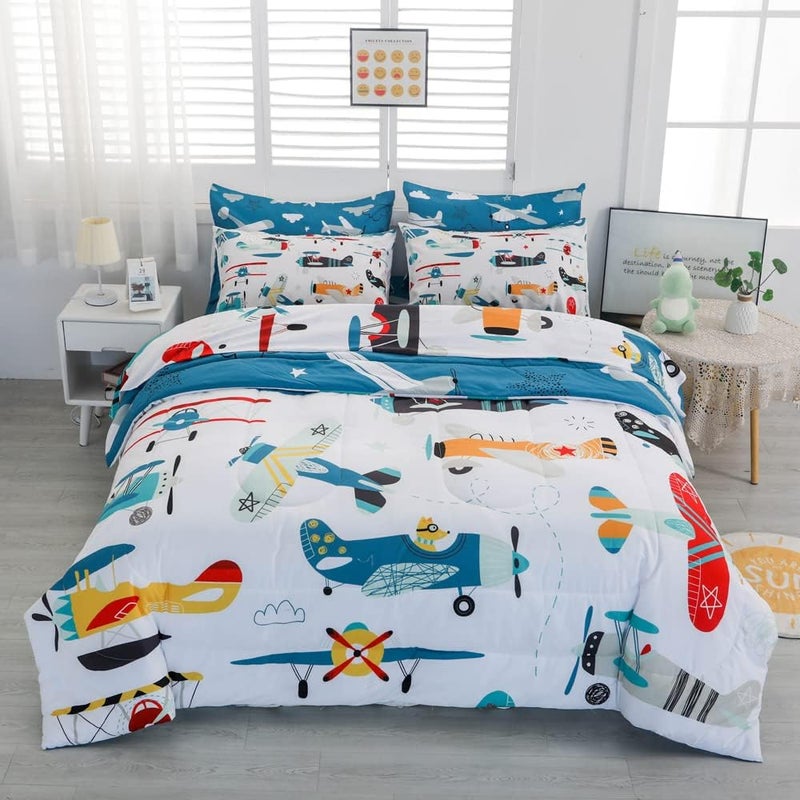 Yasida 7 Piece Airplane Comforter Set for Boys and GirlsComforters Queen Size Bed in a Bag Microfiber Kids Bedding for All Season 1 Comforter1 Flat Sheet1 Fitted Sheet4 Pillowcases
