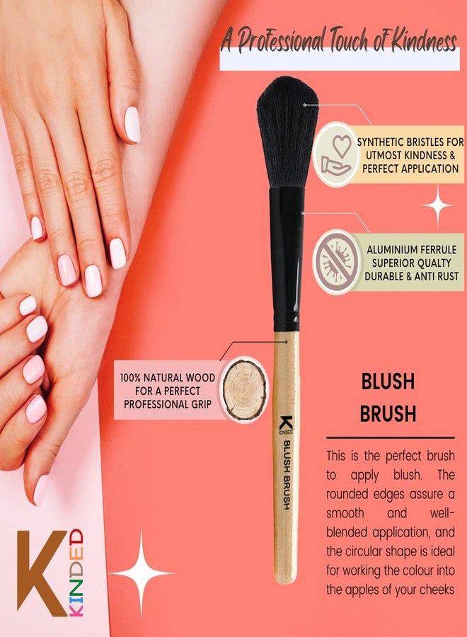 KINDED Blush Face Makeup Brush Professional Series for Makeup Beauty with Smooth Soft Synthetic Hair Bristles Anti Rust Aluminium Ferrule Natural Wooden Handle Grip - Image 3
