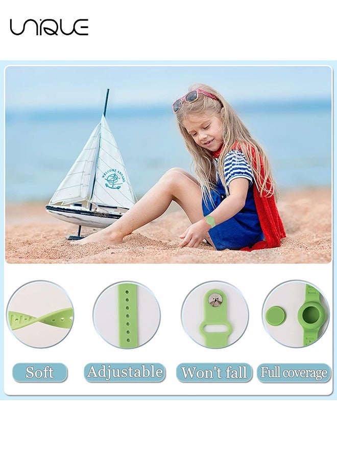 يونيك سوار Airtag مقاوم للماء للأطفال متوافق مع Apple AirTag ، حافظة واقية من السيليكون المخفية لحامل Air Tag ، حزام ساعة قابل للتعديل مضاد للضياع لطفل صغير (أخضر) - Image 4