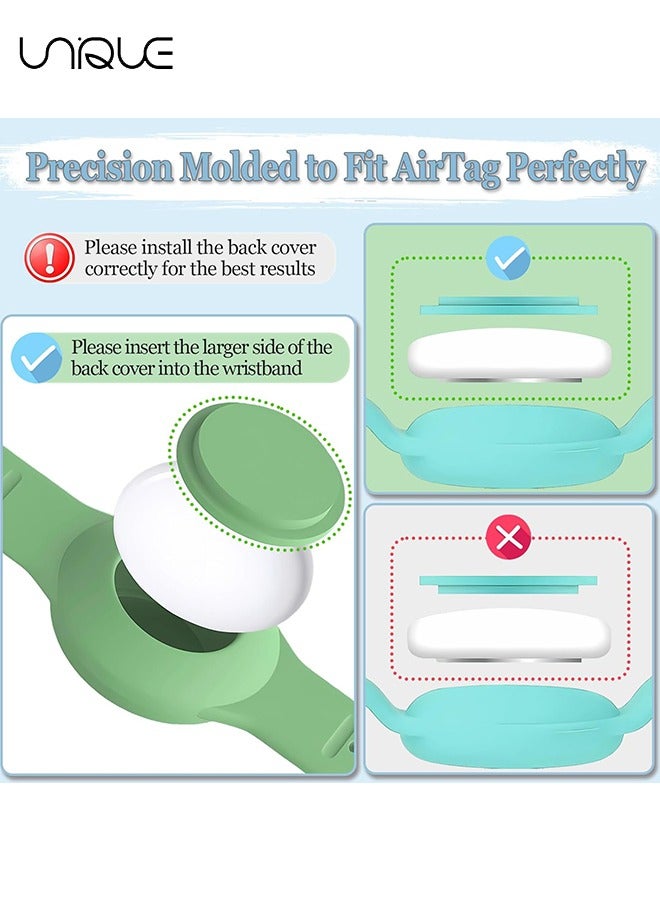 يونيك سوار Airtag مقاوم للماء للأطفال متوافق مع Apple AirTag ، حافظة واقية من السيليكون المخفية لحامل Air Tag ، حزام ساعة قابل للتعديل مضاد للضياع لطفل صغير (أخضر) - Image 3