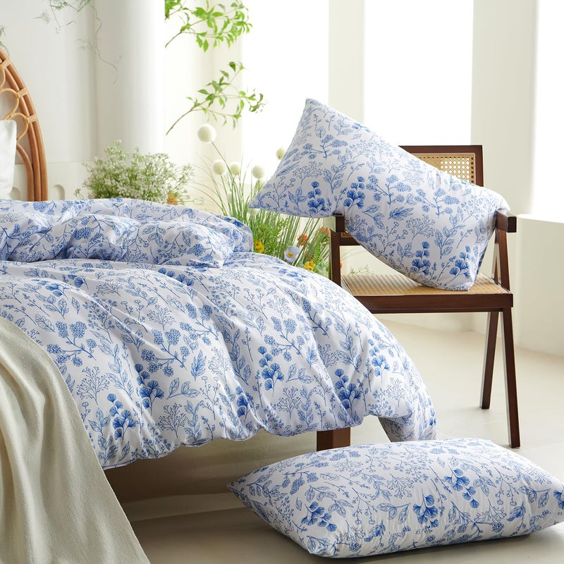 Nayoroom Blue Floral Duvet Cover Queen Size Cottagecore Botanical Flower Spring Comforter Cover 3 Pcs Soft Breathable Microfiber Pastoral Aesthetic Bedding Set Gift for Women - Image 5