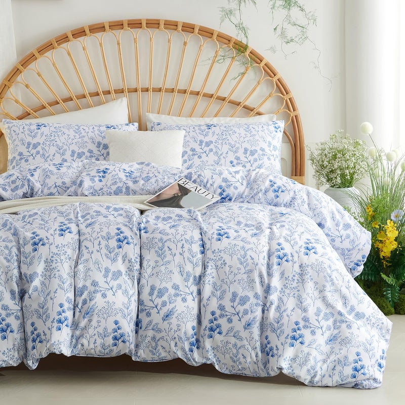 Nayoroom Blue Floral Duvet Cover Queen Size Cottagecore Botanical Flower Spring Comforter Cover 3 Pcs Soft Breathable Microfiber Pastoral Aesthetic Bedding Set Gift for Women - Image 2