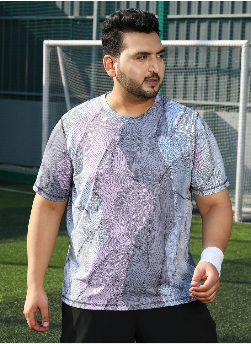 انستافاب بلس Instafab Plus Men's Cloud Grey Lined-Dye Activewear T-Shirt For Casual Wear | Crew Neck | Short Sleeves | Plus Size Jersey T-Shirt Crafted With Comfort Fit For Everyday Wear