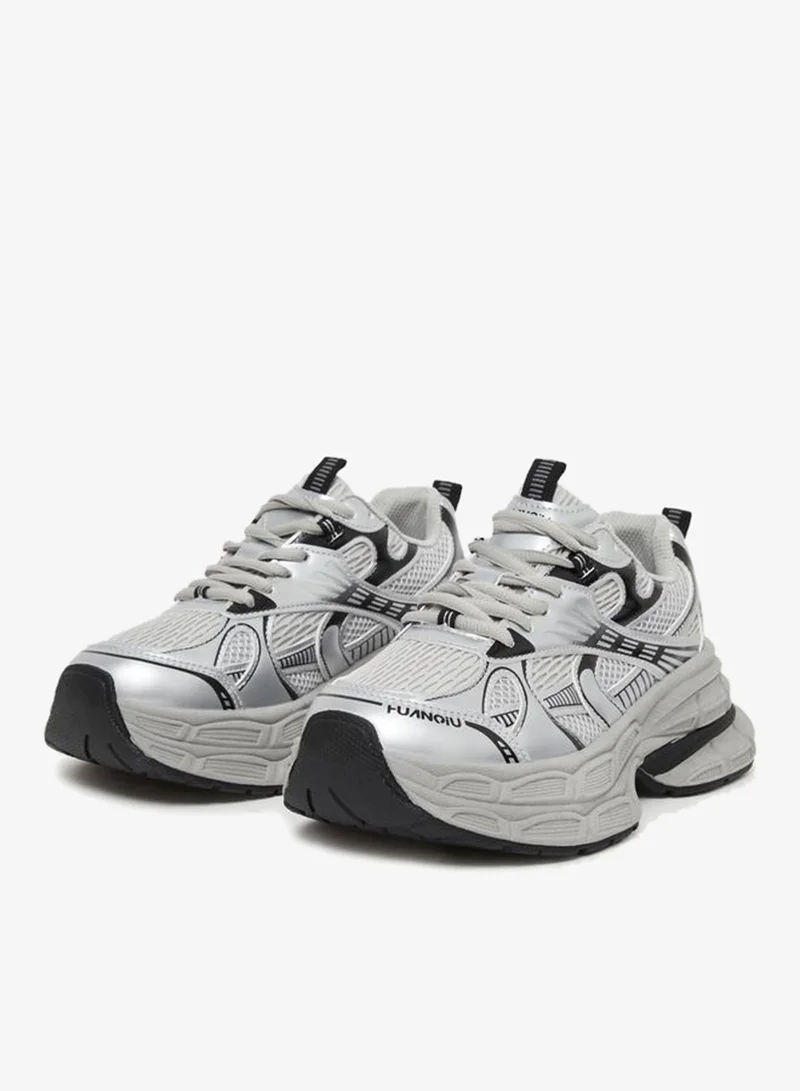 Styli Active Grey Women Textured Chunky Sneakers for Women | Best Price UAE