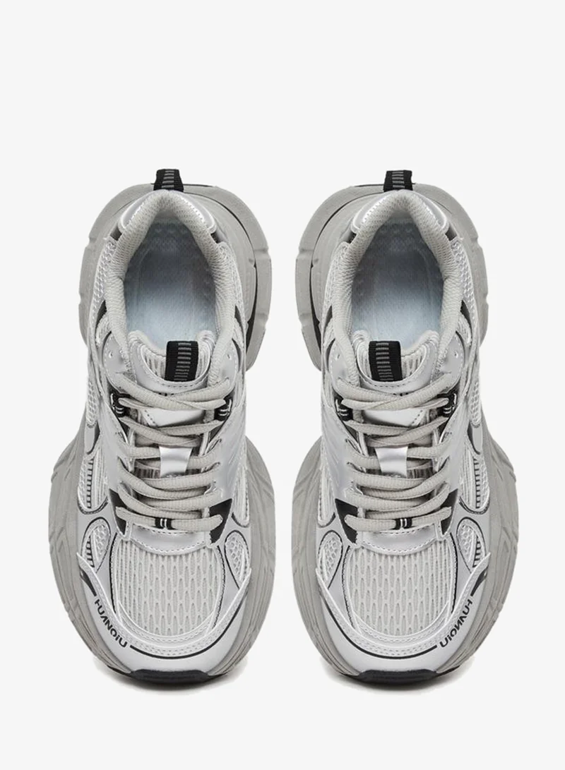 Styli Active Grey Women Textured Chunky Sneakers for Women | Best Price UAE