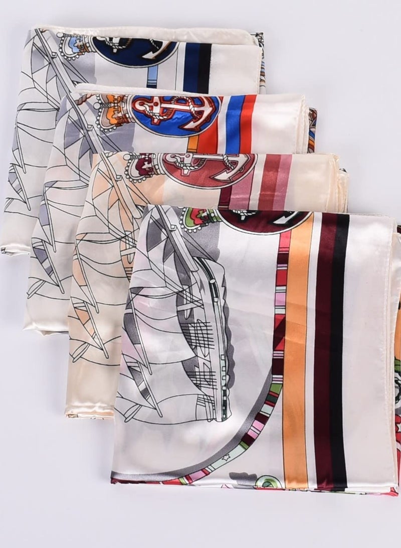 Elegant Women's Silk Bandana Hair Scarves - 35" Square Scarves with Geometric Patterns, Perfect for Hairstyle Accessories (Set of 4) for Girls and Women. - Image 5