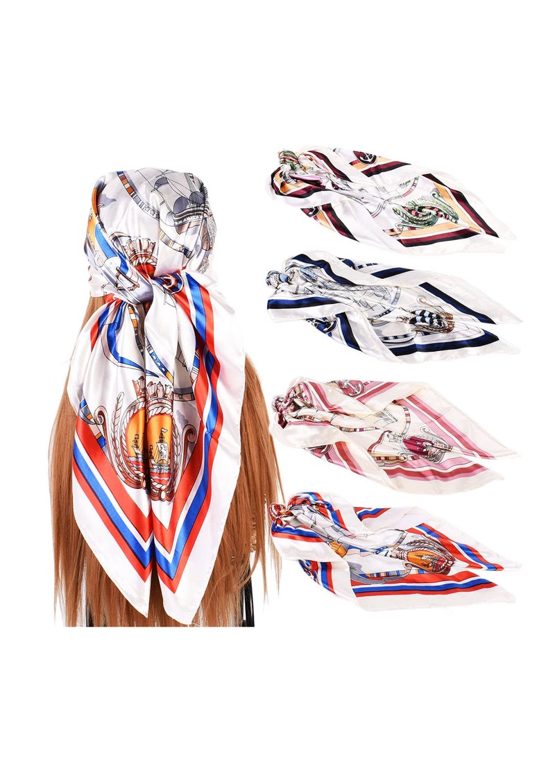 Elegant Women's Silk Bandana Hair Scarves - 35" Square Scarves with Geometric Patterns, Perfect for Hairstyle Accessories (Set of 4) for Girls and Women. - Image 1
