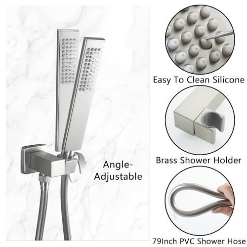 SKOWLL SKWOLL Shower Faucet Set with Hydro Power Temperature Display Brushed Nickel 12 Inch Rain Shower Head with Handheld, Ceiling Mounted Shower System Digital Display Shower Valve Kit Included - Image 4