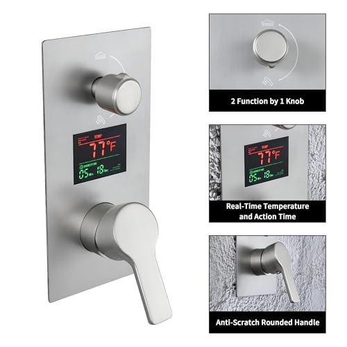 SKOWLL SKWOLL Shower Faucet Set with Hydro Power Temperature Display Brushed Nickel 12 Inch Rain Shower Head with Handheld, Ceiling Mounted Shower System Digital Display Shower Valve Kit Included - Image 3