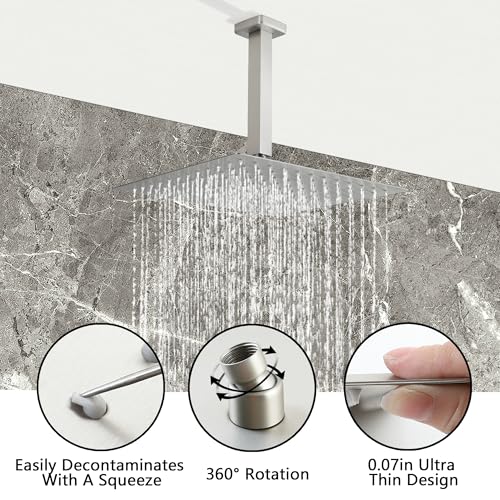 SKOWLL SKWOLL Shower Faucet Set with Hydro Power Temperature Display Brushed Nickel 12 Inch Rain Shower Head with Handheld, Ceiling Mounted Shower System Digital Display Shower Valve Kit Included - Image 5