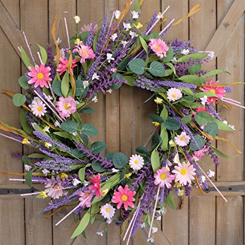 CIR OASES 22inch Artificial Spring Summer Wreath Lavender with Colorful Flowers,Green Leaves for Front Door Home Wall Party Decor - Image 2