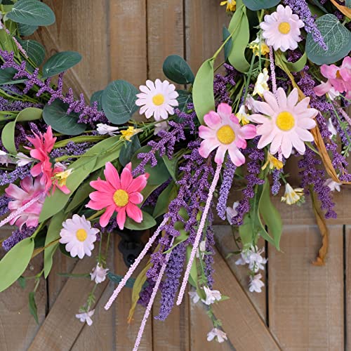 CIR OASES 22inch Artificial Spring Summer Wreath Lavender with Colorful Flowers,Green Leaves for Front Door Home Wall Party Decor - Image 4