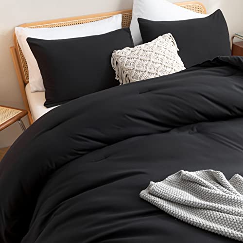 ROSGONIA King Size Comforter Set Black 3pcs 1 Black Comforter 2 Pillowcases All Season Bedding Lightweight Bedspread Blanket Quilt Bed Set