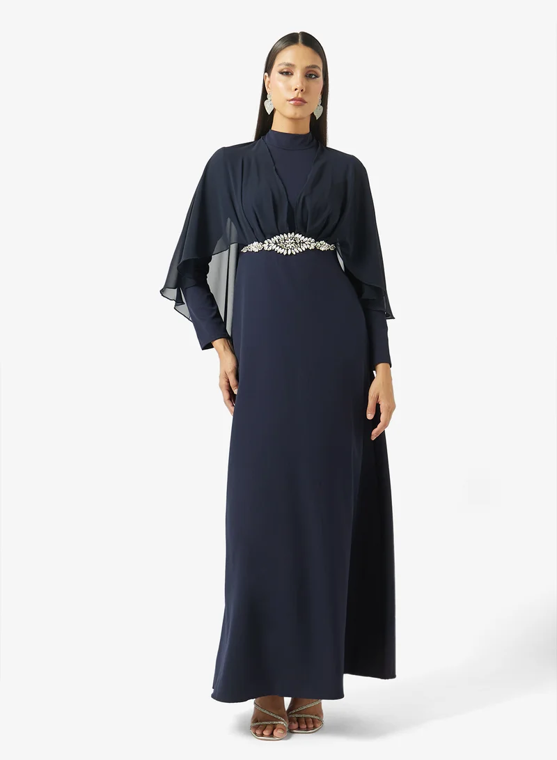 Khizana Cape Dress With Embroidered Waistline